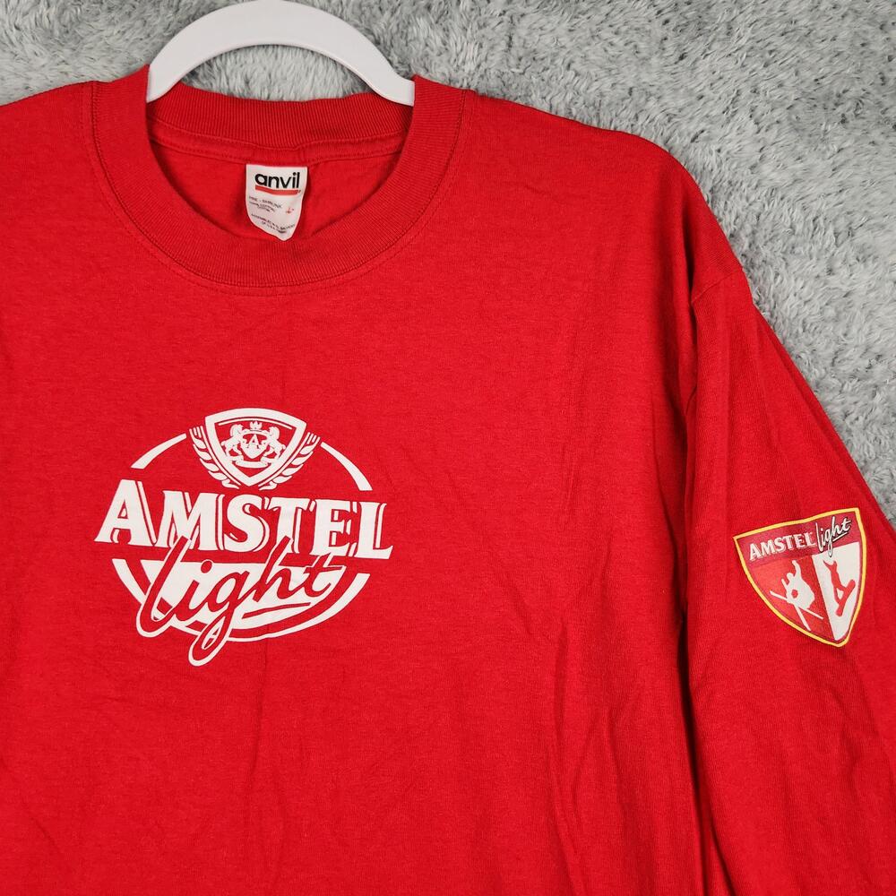 Vintage Amstel Light Shirt Mens Large Red Long Sleeve Beer Graphic Brewery Y2k